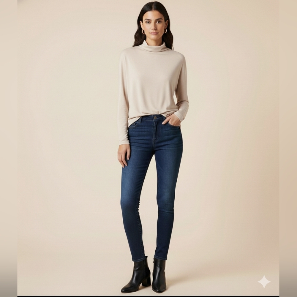 Ladies Express Funnel Neck Waist Length Ivory T-shirt - Dolman Sleeves - Size XS